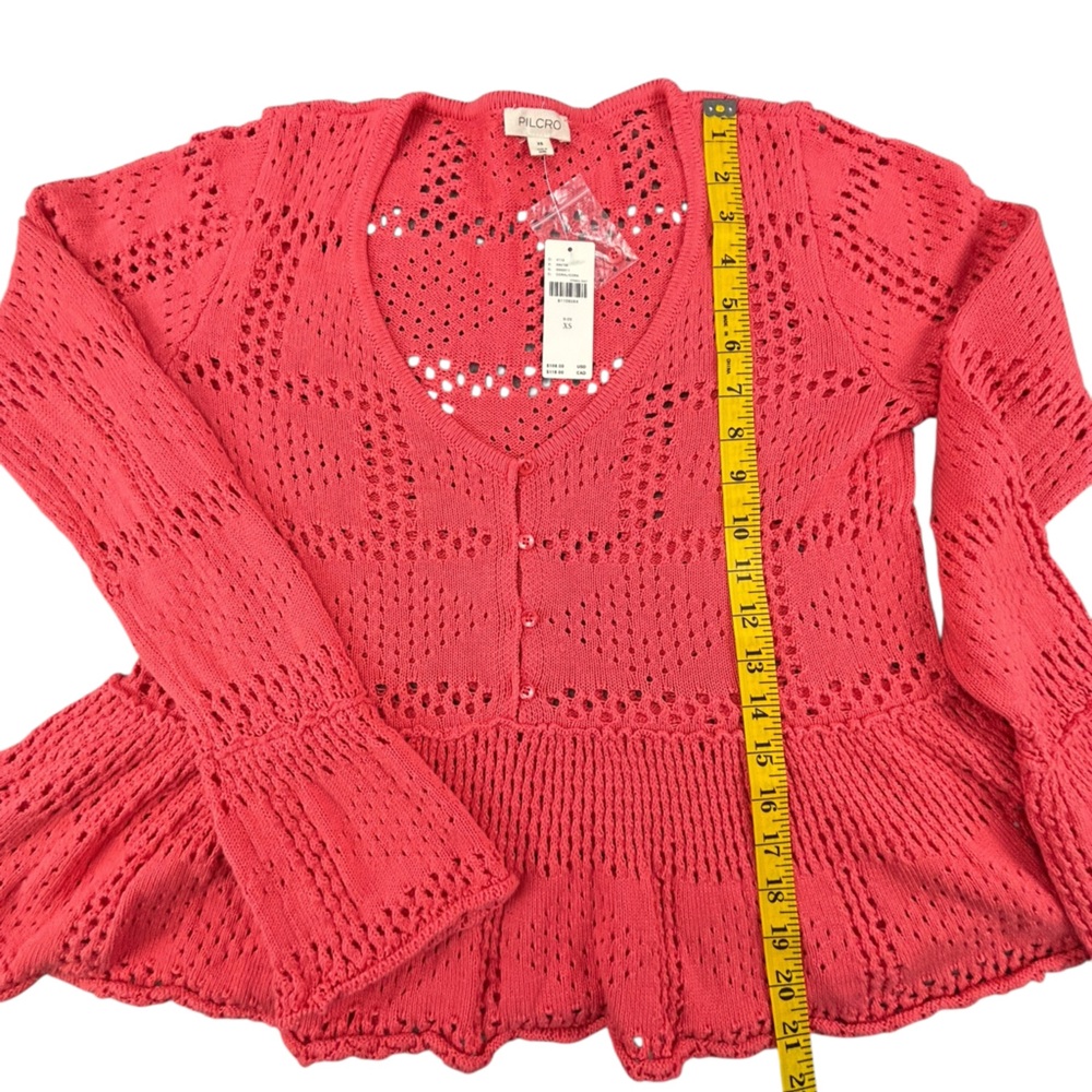 NWT- Pilcro- Pointelle Babydoll Sweater- Color/Coral- XS - Picture 5 of 8